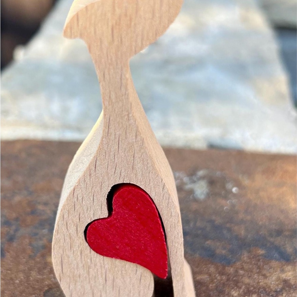 Wooden Dog Figurine with Red Heart